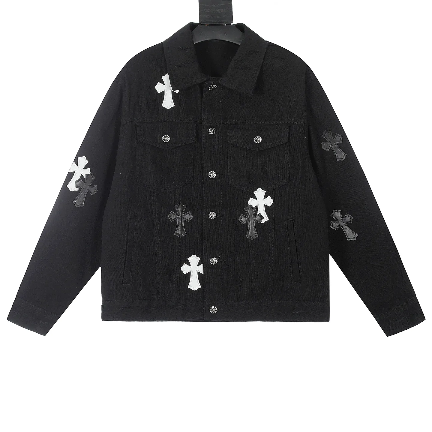 P260 💰 Chrome Hearts Chrome Hearts Cross-Patch Leather Embroidered Shirt Denim Jacket OS version can be worn by both men and women! The fabric is made of twill gauze cotton fabric! The texture is clear and smooth, not easy to wrinkle or fade! The embroidery process is complex and repetitive. There are more than 20 leather labels. It takes 6 repeated embroidery steps to complete the back body. The requirements for the embroidery machine are very strict, and the distance is 45 cm! It won’t work if the spacing is too big, and it won’t work if it’s too small! We make clothes with care, and every detail must be restored one to one! The hardware is all carved and cast, and they are all genuine from the original factory! This piece of clothing consumes a lot of material, with more than 3 meters of material used for one piece of clothing! After the garment is made, it needs to be fixed at high temperature, washed at a water temperature of more than 70 degrees, and softened by adding softener to make the upper body softer and smoother! There is a flap on the sleeve that can be stored into short sleeves! Make it fit that understanding Color: Black White Size: S-M-L-XL